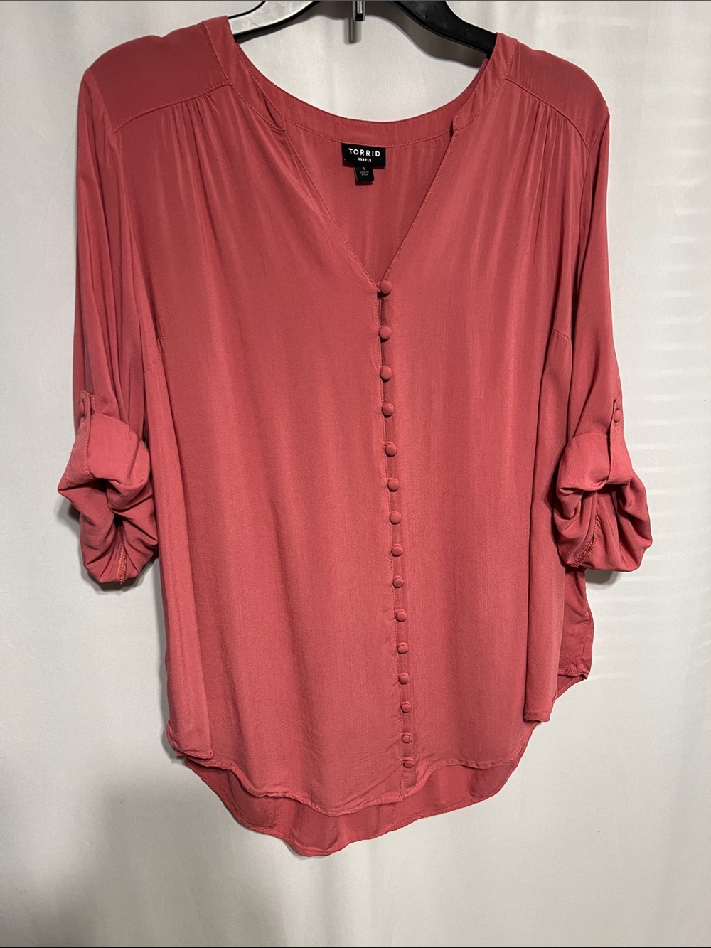 torrid coral-pink button-front blouse